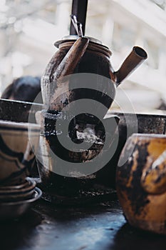 Old kettle in old drip coffee shop in Chinatown Cholon