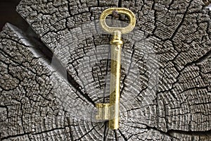 Old key of gold colour.