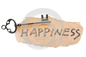 Old key and happiness word