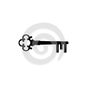 Old key house icon logo. Old key silhouette antique lock illustration on white background