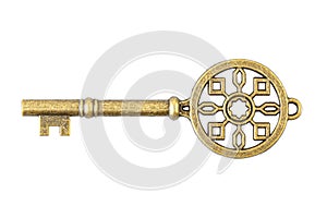 Old key isolated on white background with clipping path