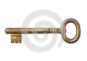 Old key isolated on white, clipping path.