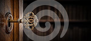 Old key in keyhole. Retro style. Concept and Idea for History, business, security background. Write Your Text Here