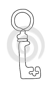 Old key outline. Minimalist key illustration for hotel room, home, car, locker. Vector element for real estate sale