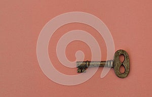 Old key on pink background