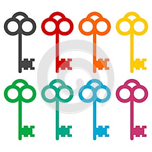 Old key silhouette icons set