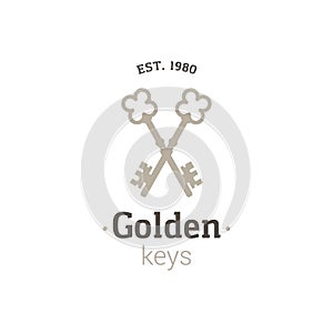 Old key vector house icon logo. Old key silhouette antique lock illustration