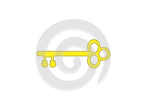 Old key vector house icon logo. yellow antique key silhouette antique lock symbol, golden key illustration on a white background