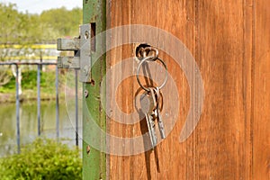 Old keys hanging in the door lock