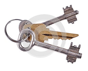 Old keys on a white