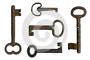 Old keys on a white background