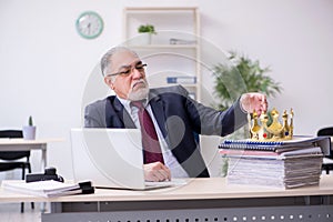 Old king businessman employee at workplace