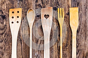 Old kitchen appliances, wood table.