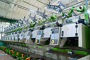 Old knitted fabric. Textile factory in spinning production line and a rotating machinery and equipment production