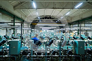 Old knitted fabric. Textile factory in spinning production line and a rotating machinery and equipment production