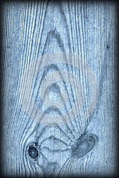 Old Knotted Blue Pine Wood Board Vignetted Grunge Texture Detail