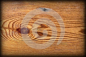 Old Knotted Pine Wood Board Vignetted Grunge Texture Detail photo