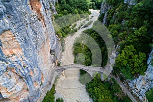Old Kokkori - Noutsou arched stone bridge on Vikos canyon, Zagorochoria, Greece.