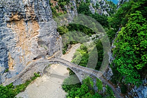 Old Kokkori - Noutsou arched stone bridge on Vikos canyon, Zagorochoria, Greece.