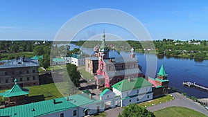 Old Ladoga St. Nicholas monastery aerial video. Staraya Ladoga, Russia