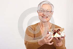 Old lady with fancy present