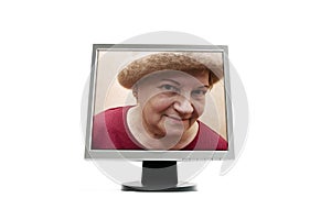 Old lady in the monitor