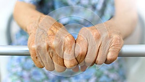 Old lady`s hand. Elderly lady is waiting for help. Senior lady in retirement nursing home. Elderly, Aging concept