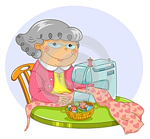 Old lady sewing