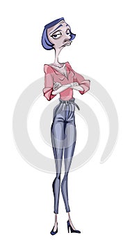 Old lady supercilious look Vector. Cartoon character. Dressed fashions photo