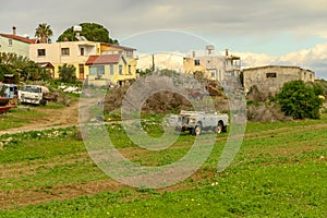 old landrover in a village in winter in cyprus 1