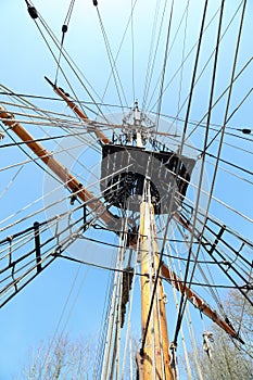 Old Large Sailing Ship Rigging and Mast