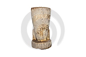 Old large wood mortar for pounding, isolated on white background