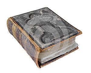 Old large worn Bible isolated.