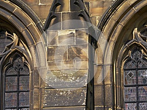 Old leaded window in stone build English church