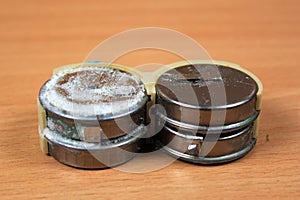 Old leaked and corroded nickel cadmium batteries