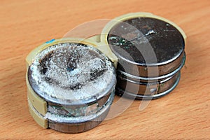 Old leaked and corroded nickel cadmium batteries photo