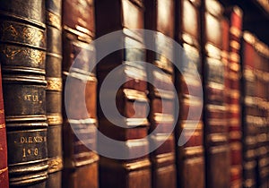 Old books on a library, selective focus.
