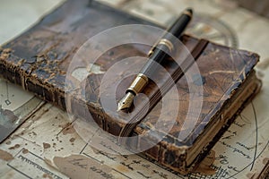 old leather bound journal or diary