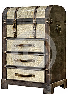 Old leather chest with many drawer isolate on whiate background