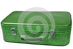 Old leather suitcase isolated on white background.