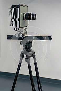The old lens. Format camera. Cardan camera. Analog camera. Shooting on film or on paper. Retro camera