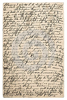 Old letter with handwritten text. Grunge texture background