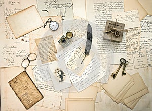 Old letters and postcards, vintage accessory and antique photo