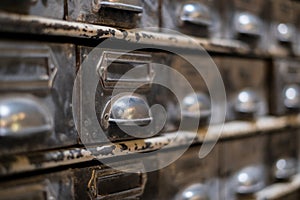 Old library drawer closeup - vintage furniture macro