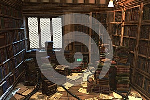 Old library energy preload, complete scene for background. photo