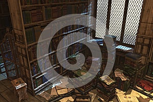 Old library energy preload, complete scene for background. photo