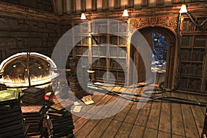 Old library energy preload, complete scene for background. photo