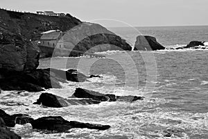 The old Lifeboat Station, Lizard Point, Cornwall, UK in black and white