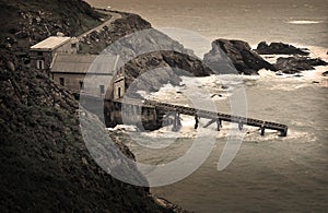 The old Lifeboat Station, Lizard Point, Cornwall, UK in sepia