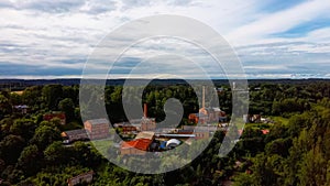 Old Ligatne Paper Mill Village From Above in Ligatne, Latvia.